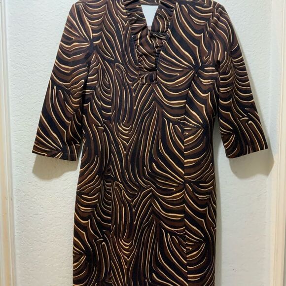 J. McLaughlin Terrin Ruffle Zambria Woman, size M , brown/black/cream - Picture 3 of 6